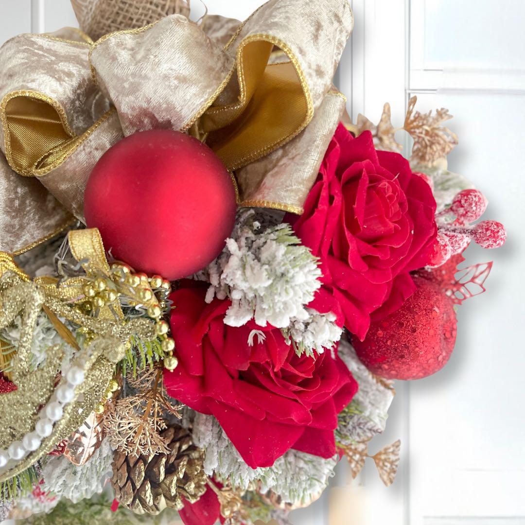 クリスマススワッグS＊赤い薔薇と雪化粧のノエルリュクス クリスマスリース 飾り