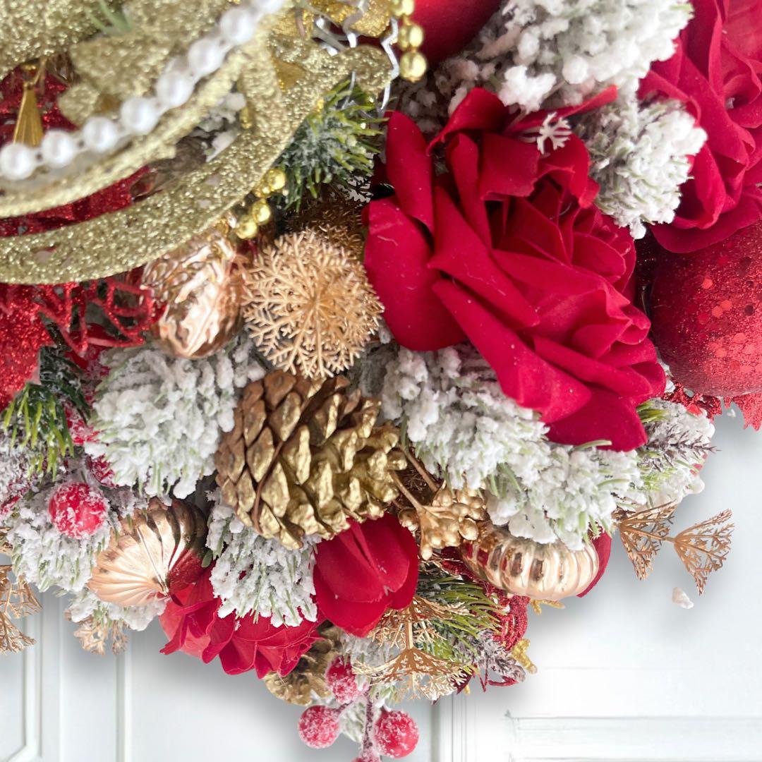クリスマススワッグS＊赤い薔薇と雪化粧のノエルリュクス クリスマスリース 飾り
