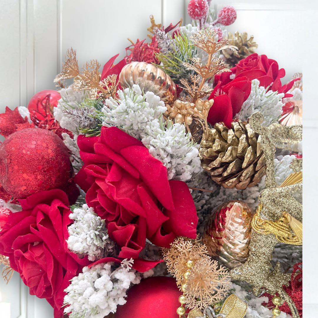 クリスマススワッグS＊赤い薔薇と雪化粧のノエルリュクス クリスマスリース 飾り