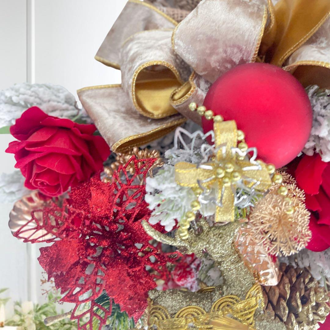 クリスマススワッグS＊赤い薔薇と雪化粧のノエルリュクス クリスマスリース 飾り