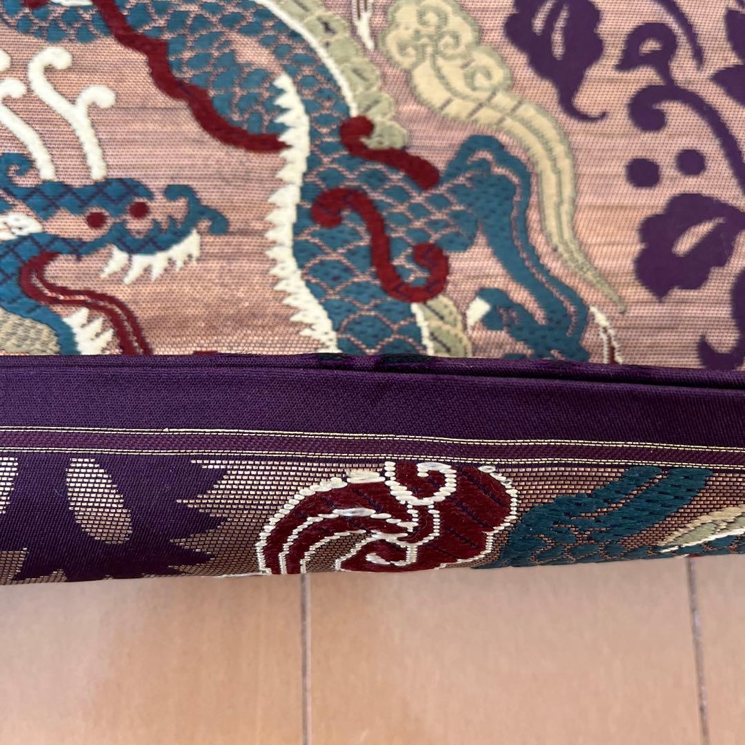 ＊しおり＊丸帯 アンティーク 正絹 龍と鳳凰 ブラウンゴールド紫緑 難あり