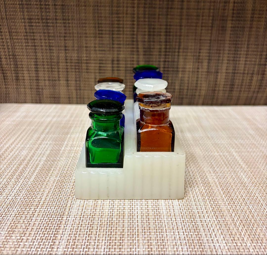 戦前 歯医者 薬瓶 ミルクガラス 薬瓶台 セット ①