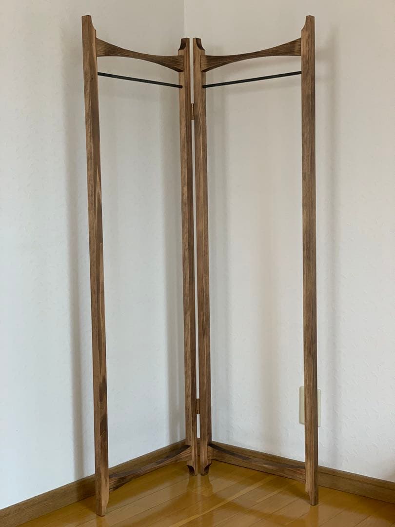 【無垢ひのき材】木とアイアンのスタイルハンガーラック　ミッドセンチュリー風