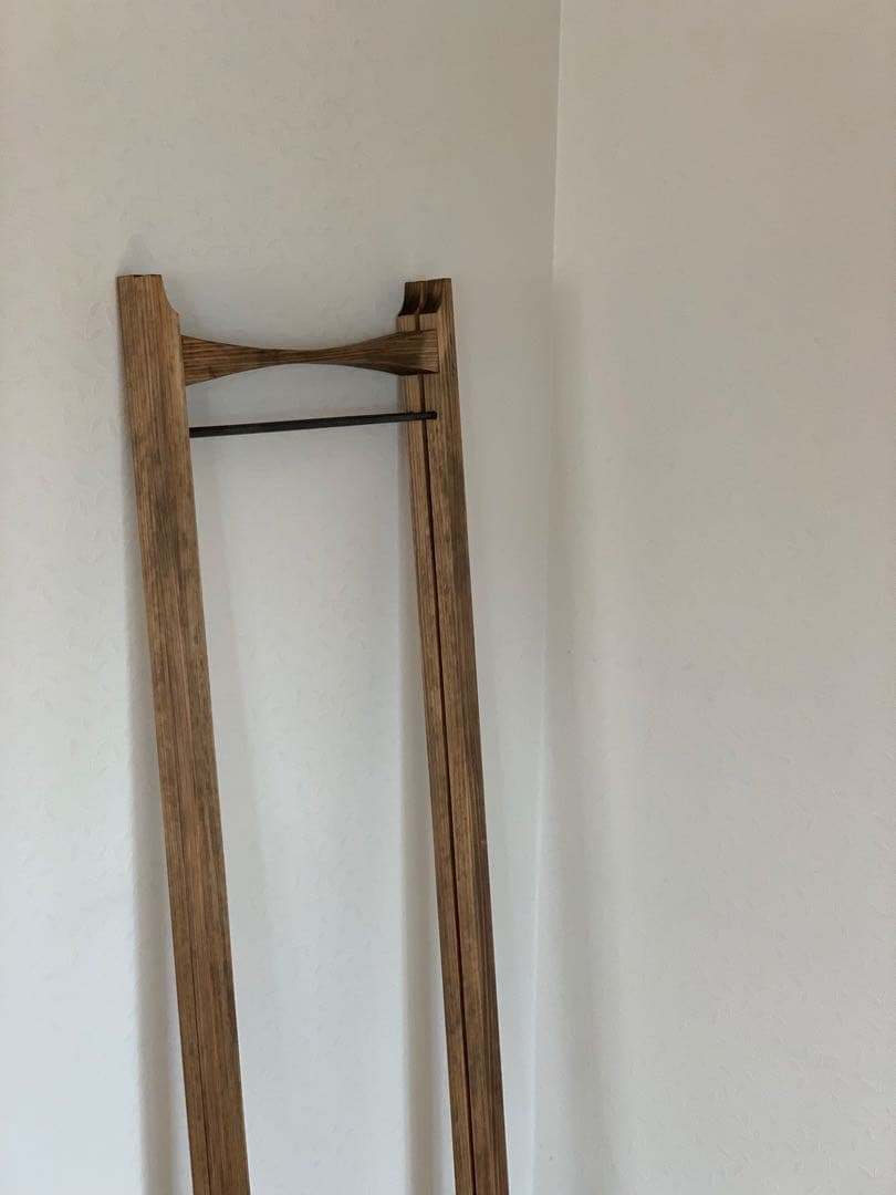 【無垢ひのき材】木とアイアンのスタイルハンガーラック　ミッドセンチュリー風