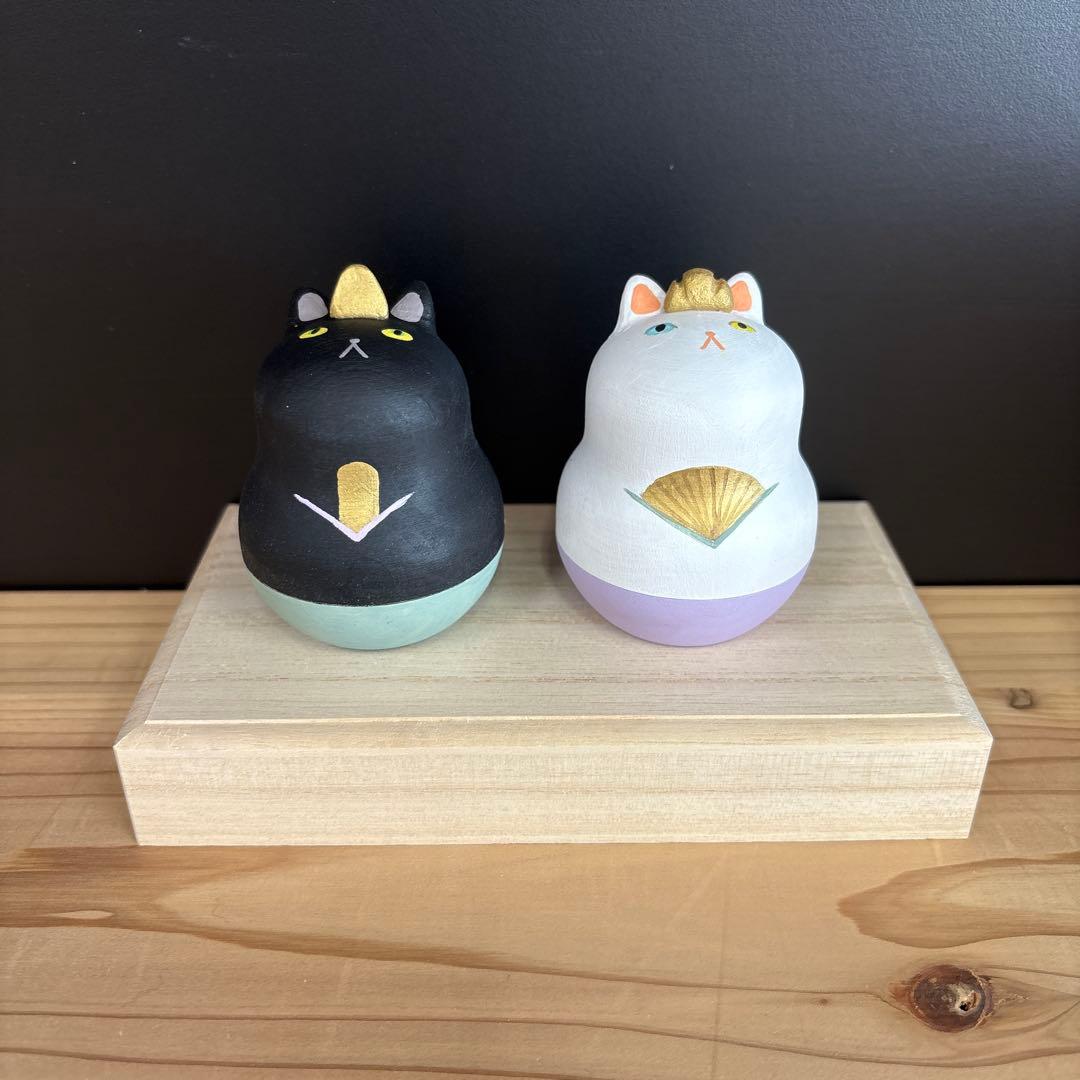 ねこマトリョーシカ　木製　白黒