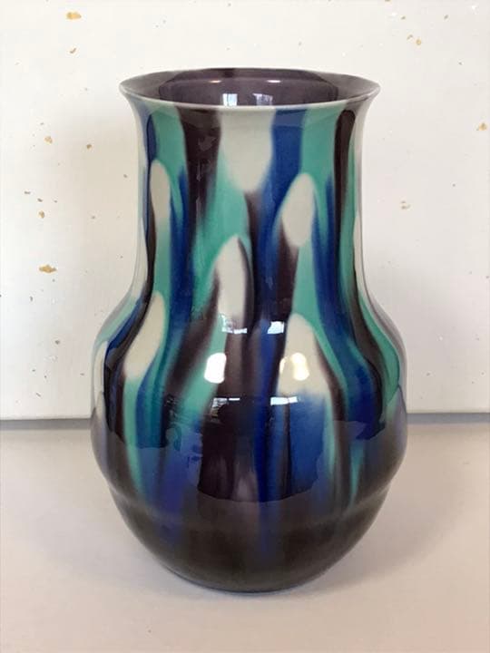 人間国宝 三代 徳田 八十吉 (正彦) 彩釉 花器 共箱 栞　本物保証　T46