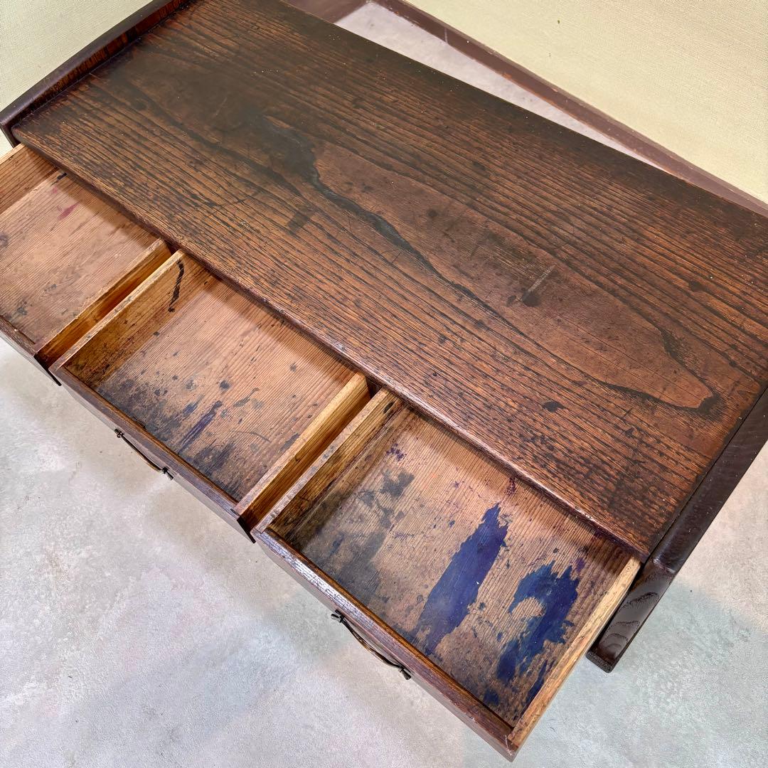 古家具　アンティーク机　ローテーブル　小引き出し３杯　和モダン　飾り台