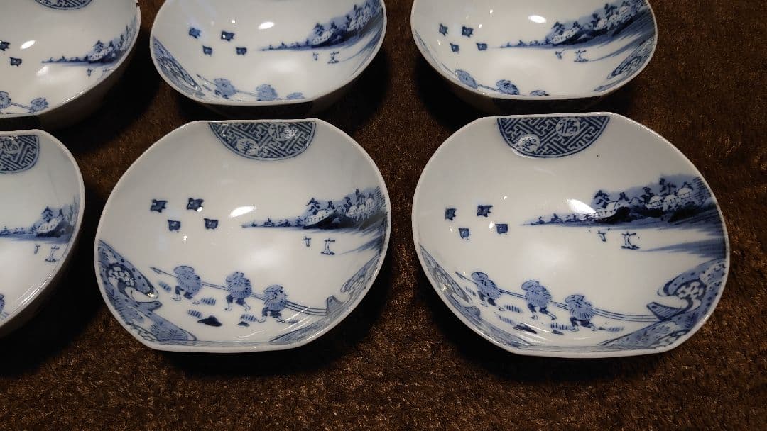 古伊万里　伊万里　染付　楕円鉢　菓子鉢　山水　蔵出し　６客