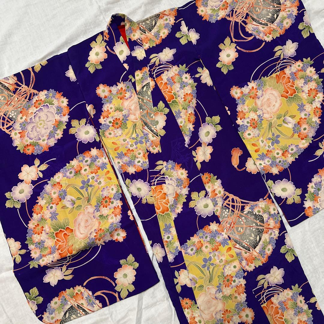 アンティーク/紫/花柄 着物