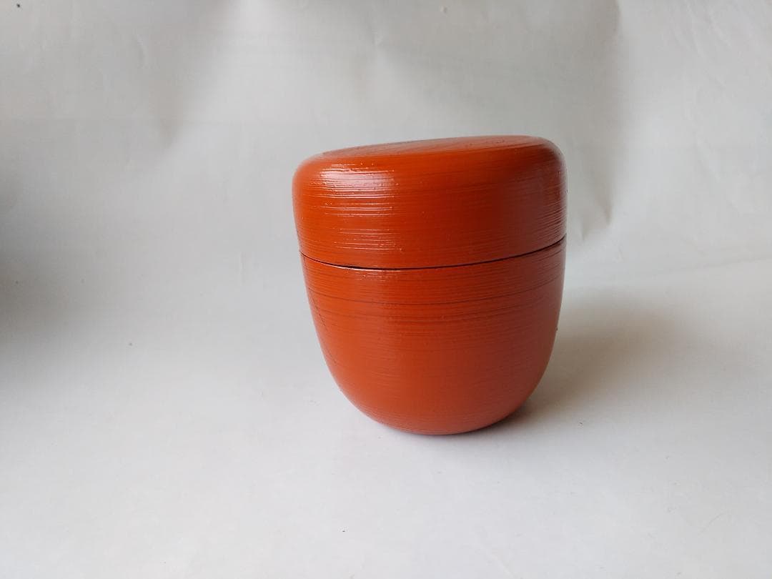 山中塗 蒔絵師 筑城筑良 作 朱刷毛目 ススキ 中棗 漆器 漆芸 棗 共箱 新品