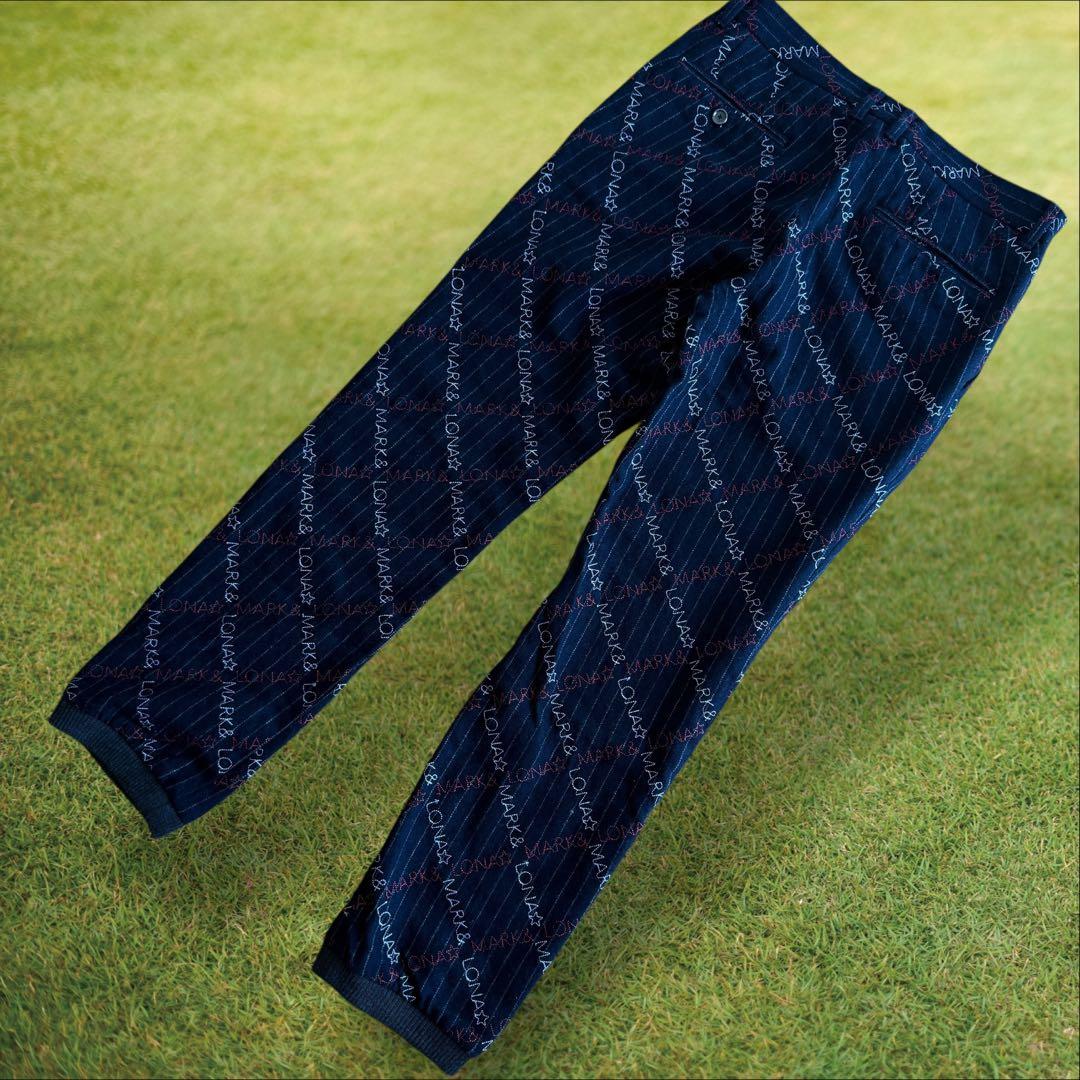 起毛素材　秋冬　マークアンドロナ　ジョガーパンツ　総柄　S〜M相当　紺　ネイビー