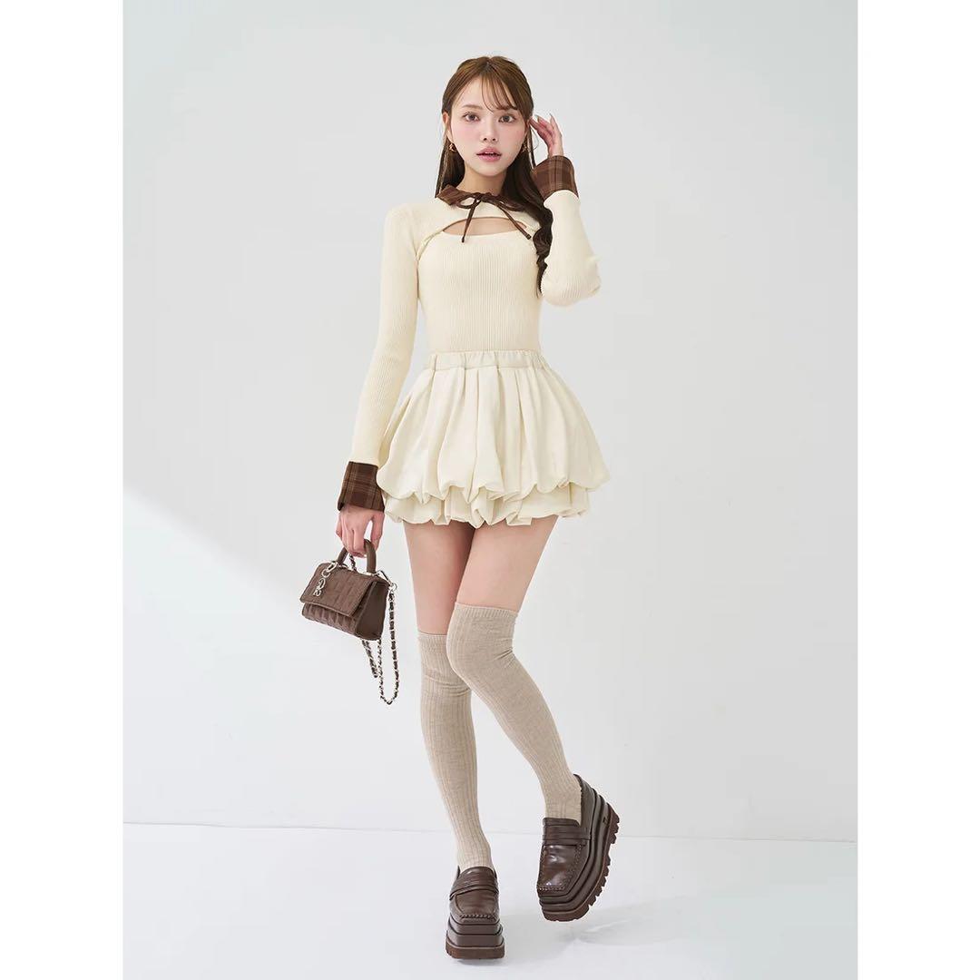 新品タグ付き ダーリッチ ビジューフレアバルーンミニドレス フリー ブラック