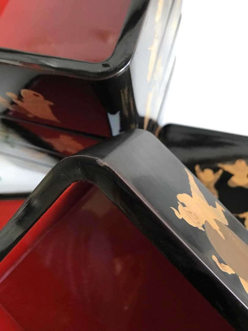 時代物 漆塗り 金蒔絵 天然木 5段重箱