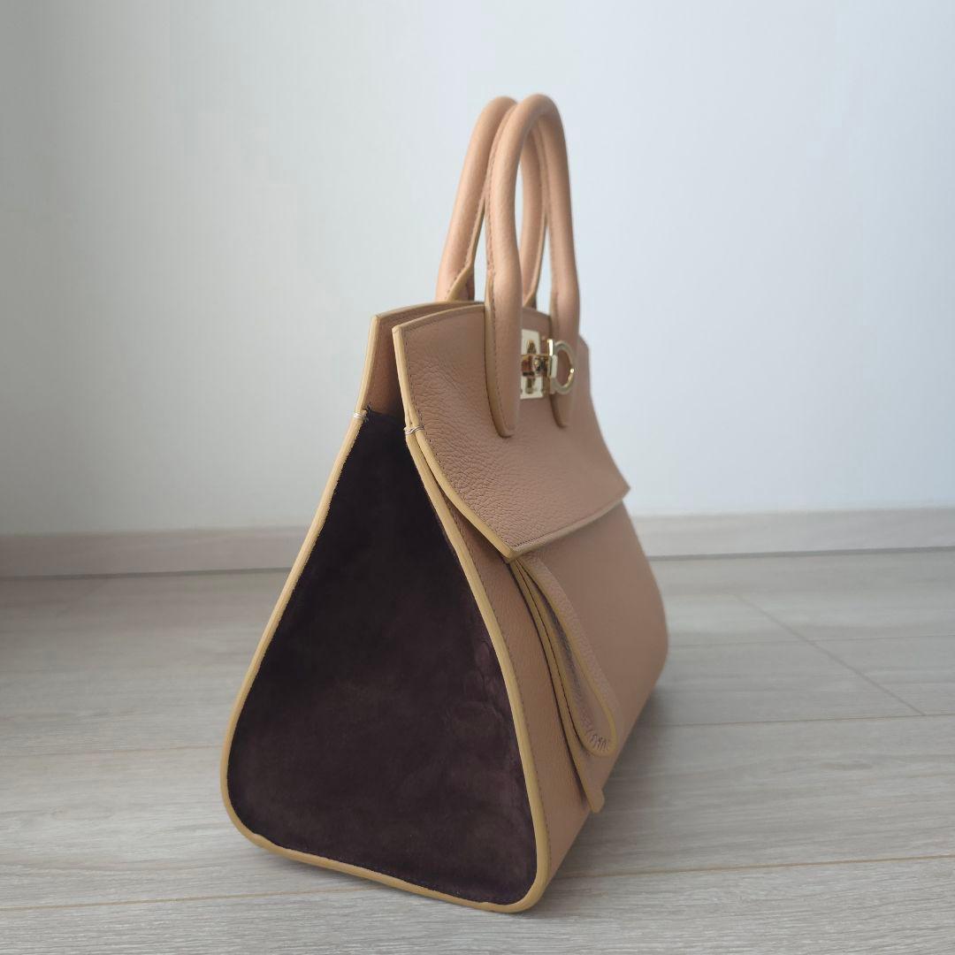 極美品【フェラガモ】スタジオ　ソフト　カラーブロック　2way ハンドバッグ