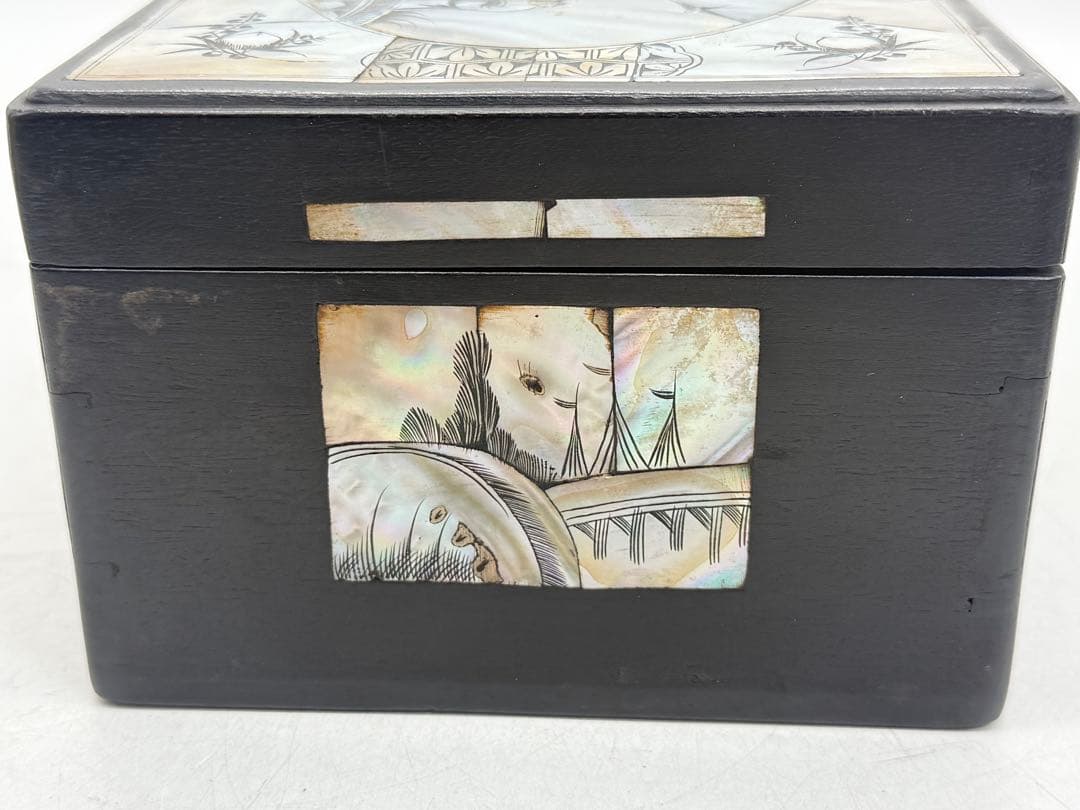 中国　清時代　螺鈿圖紅木箱　アンティーク　送料込み251108