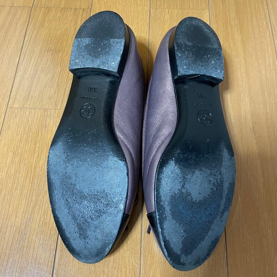 CHANEL バレリーナ バレエシューズ ココマーク リボン パープル 35