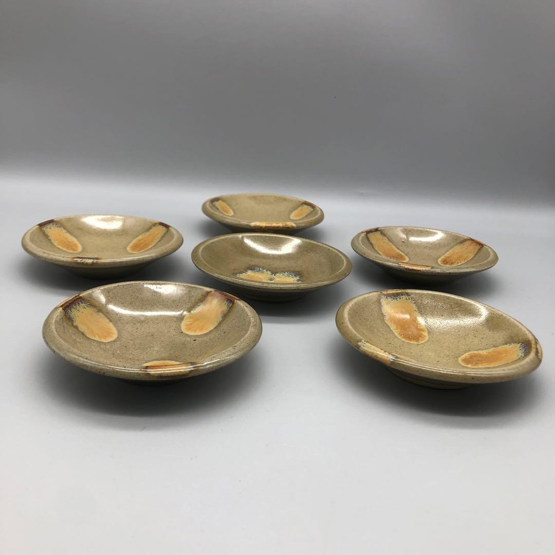 貫入陶器焼き物豆皿小皿10cm6枚セットアンティーク食器伝統工芸骨董