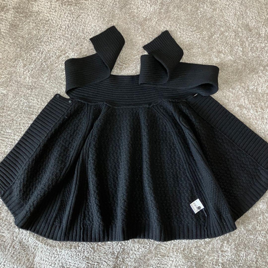 10【三陽商会】カシミヤニットケープ ショールカラー リボン ボウタイ カシミア