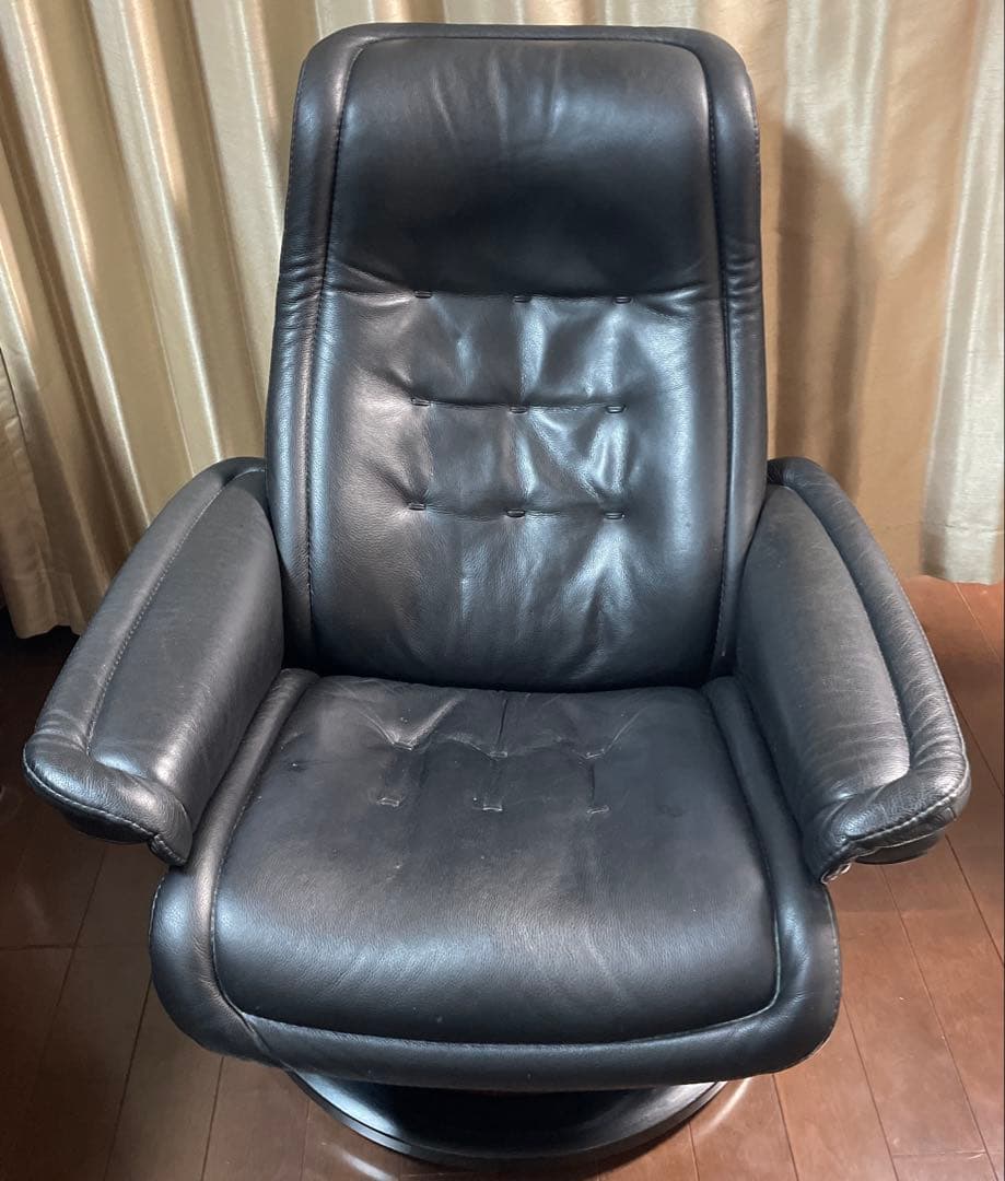 希少　エコーネス　ロイヤル　レザー　ダイニングチェア 黒　サイズL