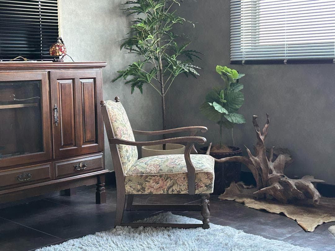 ヴィンテージ　アンティーク　アームチェア　ろくろ調　ソファ　ゴブラン模様