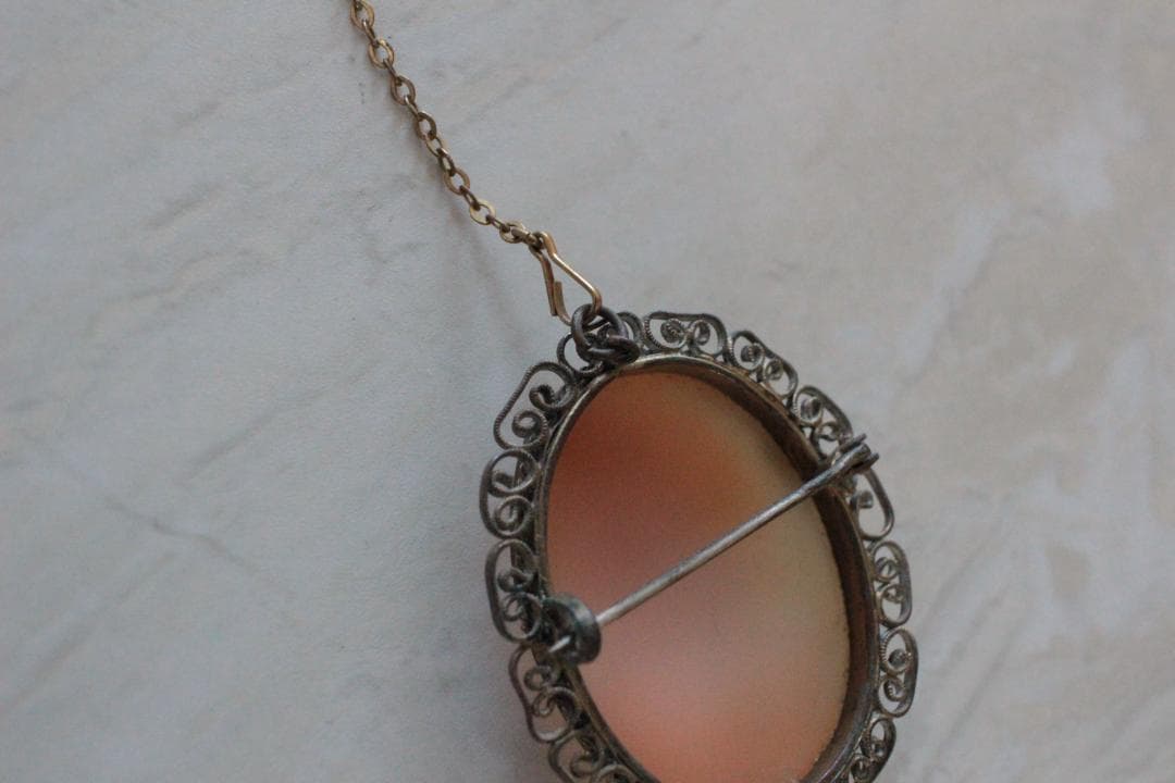 【D】アンティークシェルカメオブローチ