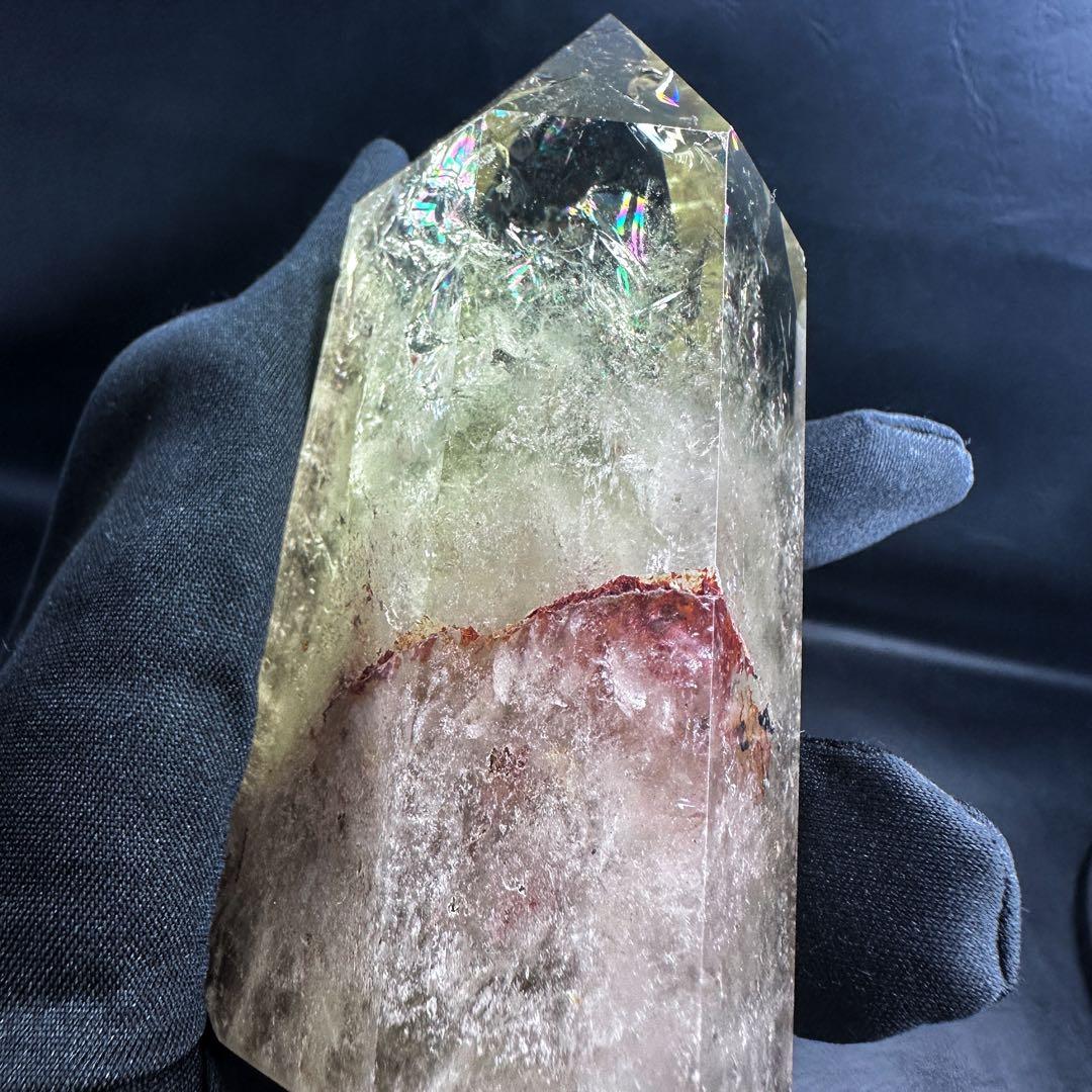 【金運·浄化】シトリン☆黄水晶 六角柱☆レインボー パワーストーン原石A1078