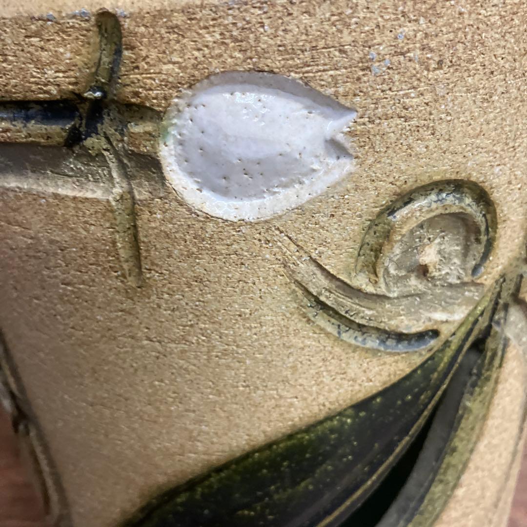 C-5 昭和レトロ 陶器製 傘立て 花柄 浮彫り 和モダン シリンダー型 リーフ