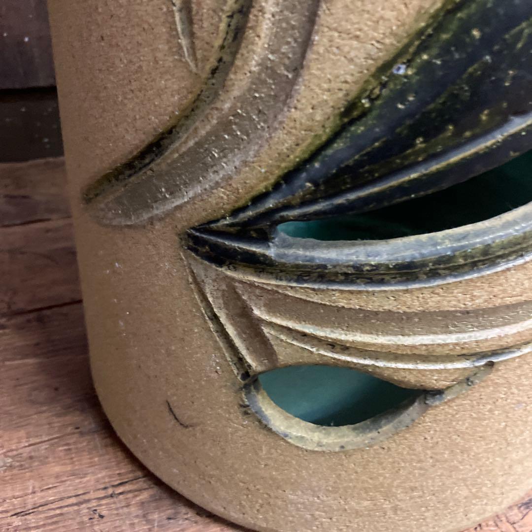 C-5 昭和レトロ 陶器製 傘立て 花柄 浮彫り 和モダン シリンダー型 リーフ