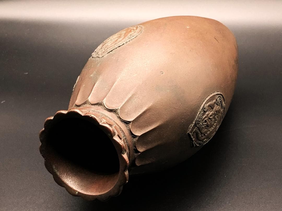 【 雲龍図銅花瓶 花入/花生 】　中華古玩　蔵出品