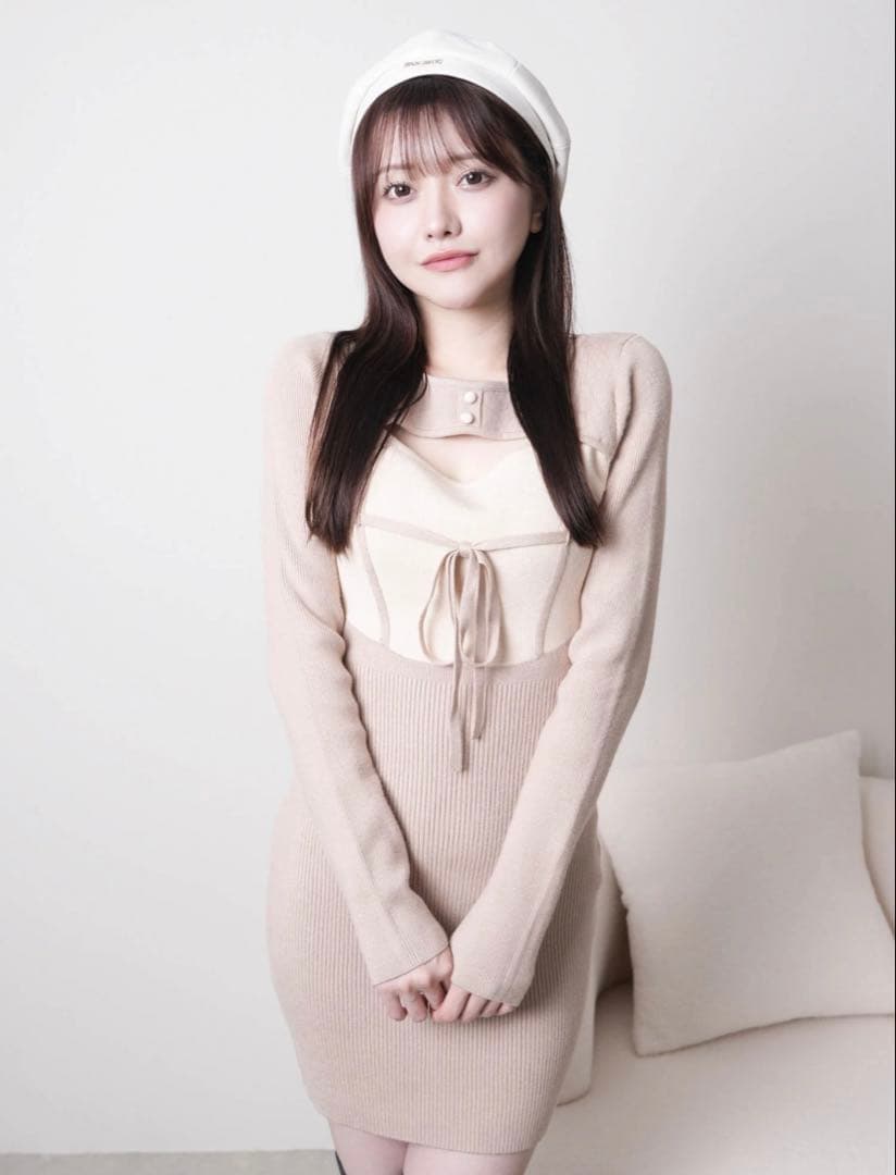 デコルテオープンバイカラーリボンニットワンピース LIP SERVICE