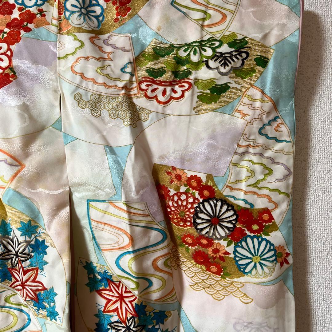 七五三　7歳　着物　正絹　アンティーク　白　水色