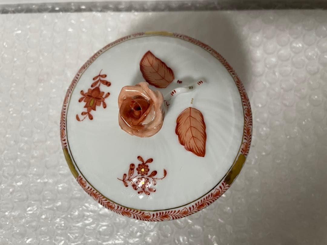 ヘレンド アポニーオレンジ シュガーポット バラ✨キャンディー入れ