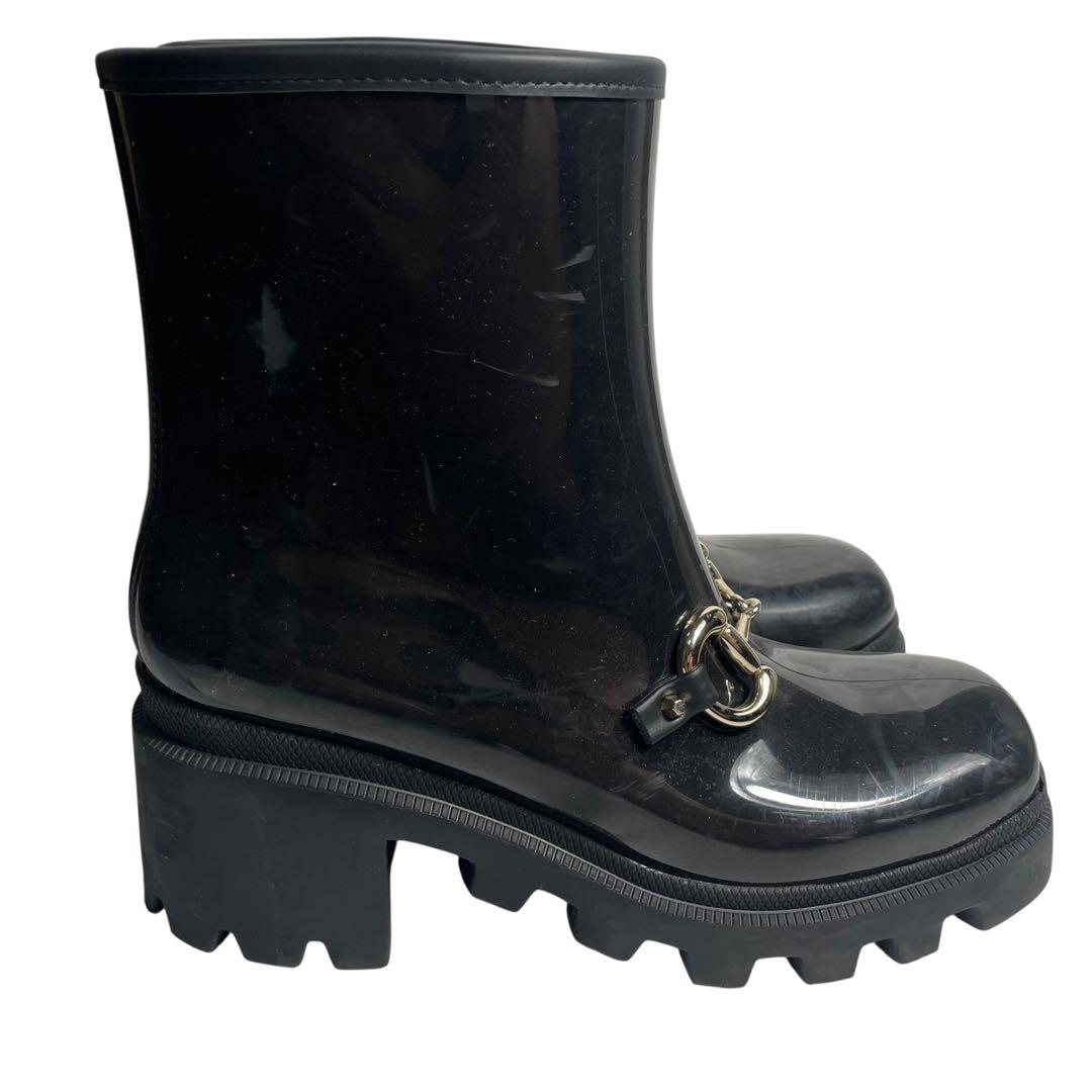 GUCCI ホースビット黒 ラバー ショートレインシューズサイズ 38