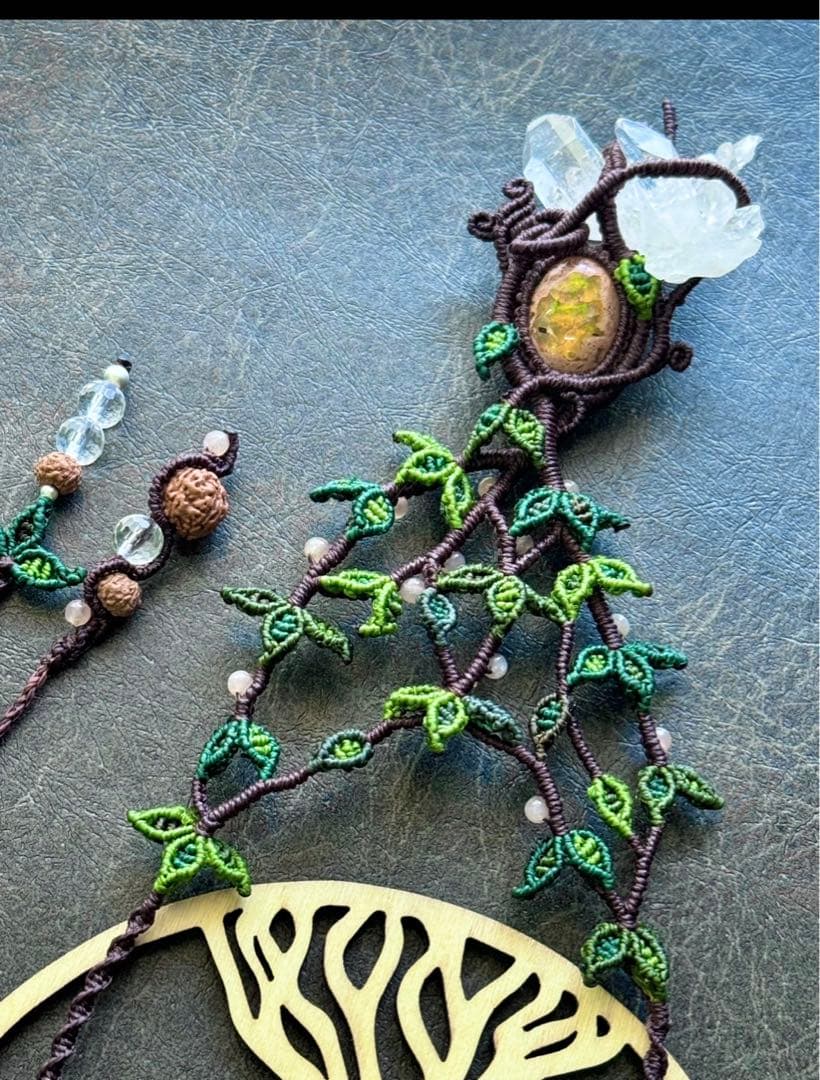 専用☆カンテラオパール＆水晶クラスター生命の樹マクラメ編みネックレス♡