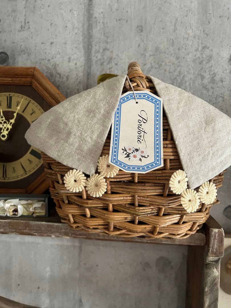 poritorie マーガレット刺繍 リネンカバー かご バスケット