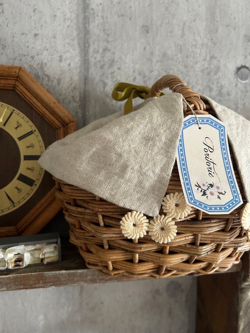 poritorie マーガレット刺繍 リネンカバー かご バスケット