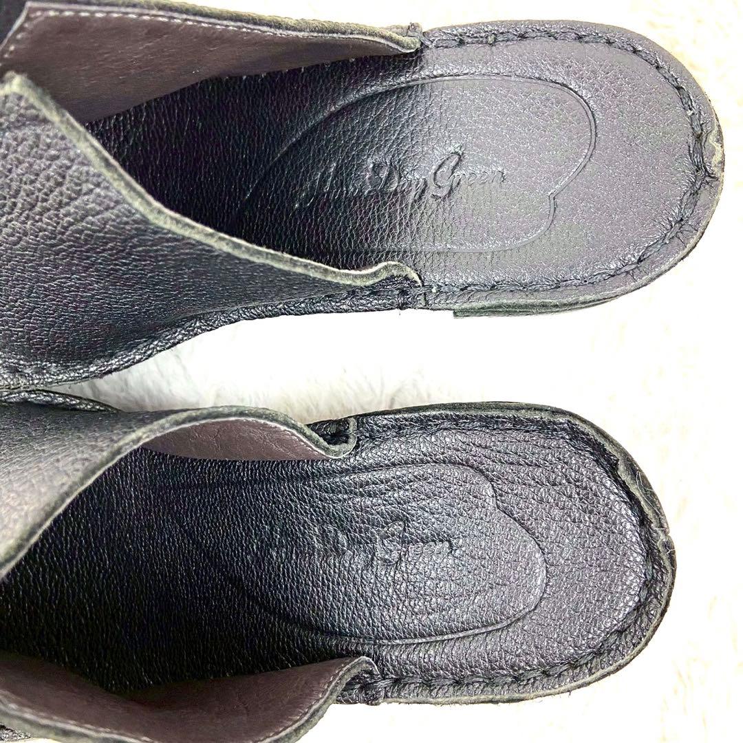 未使用級 ヒナデイグリーン レザー ミュール サンダル ウェッジソール L