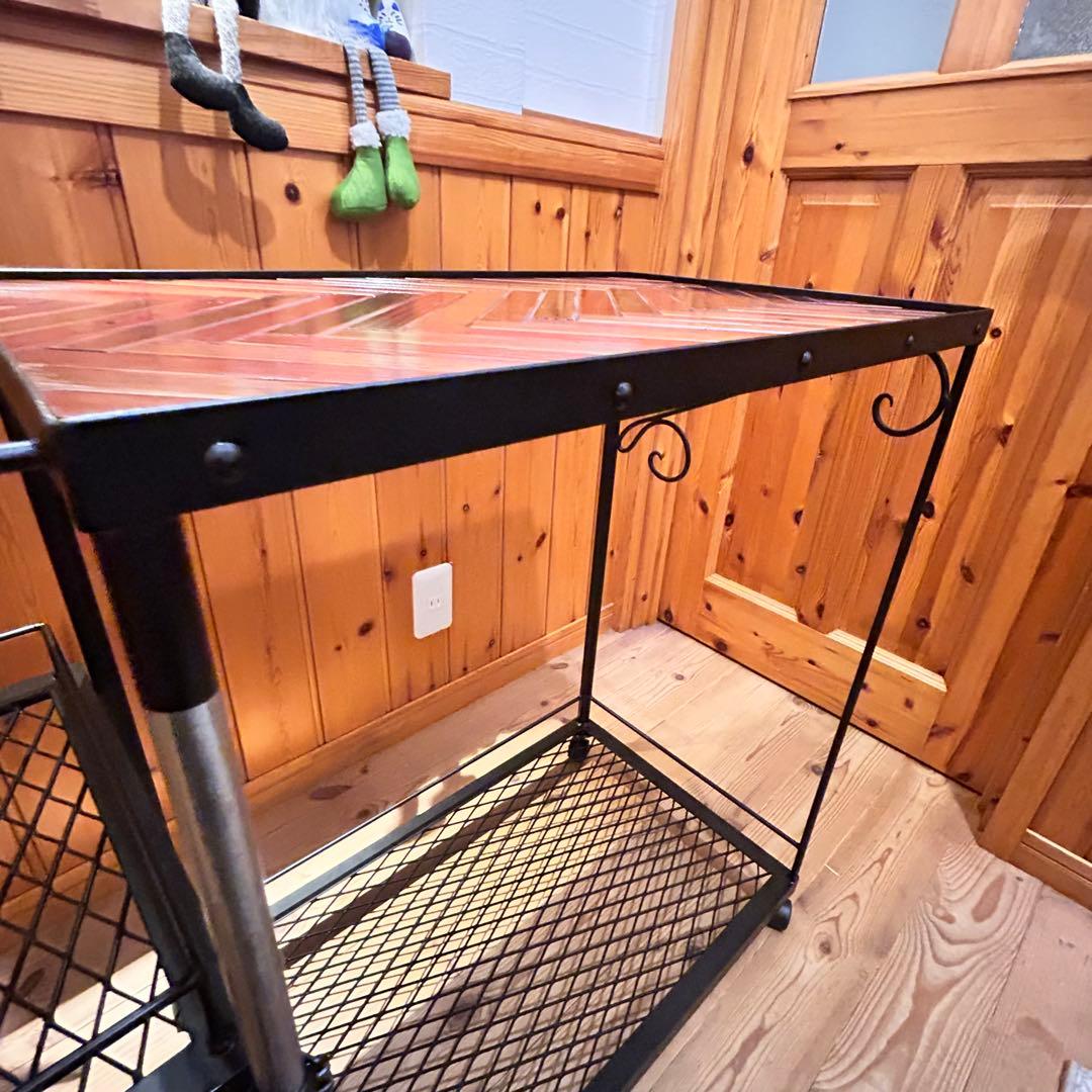 キッチンワゴン　ヘリンボーン　高さ調整可能　什器　ガレージ収納　アイアンラック