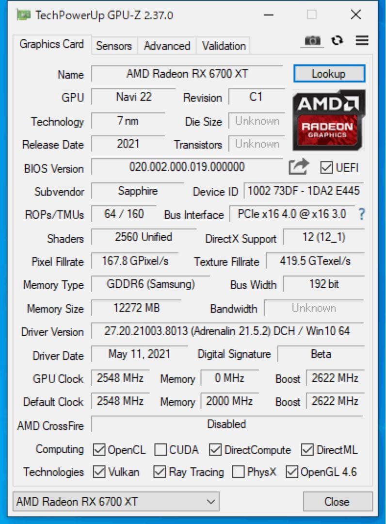 グラフィックボード・グラボ・ビデオカード SAPPHIRE NITRO+ RX 6700 XT 12GB