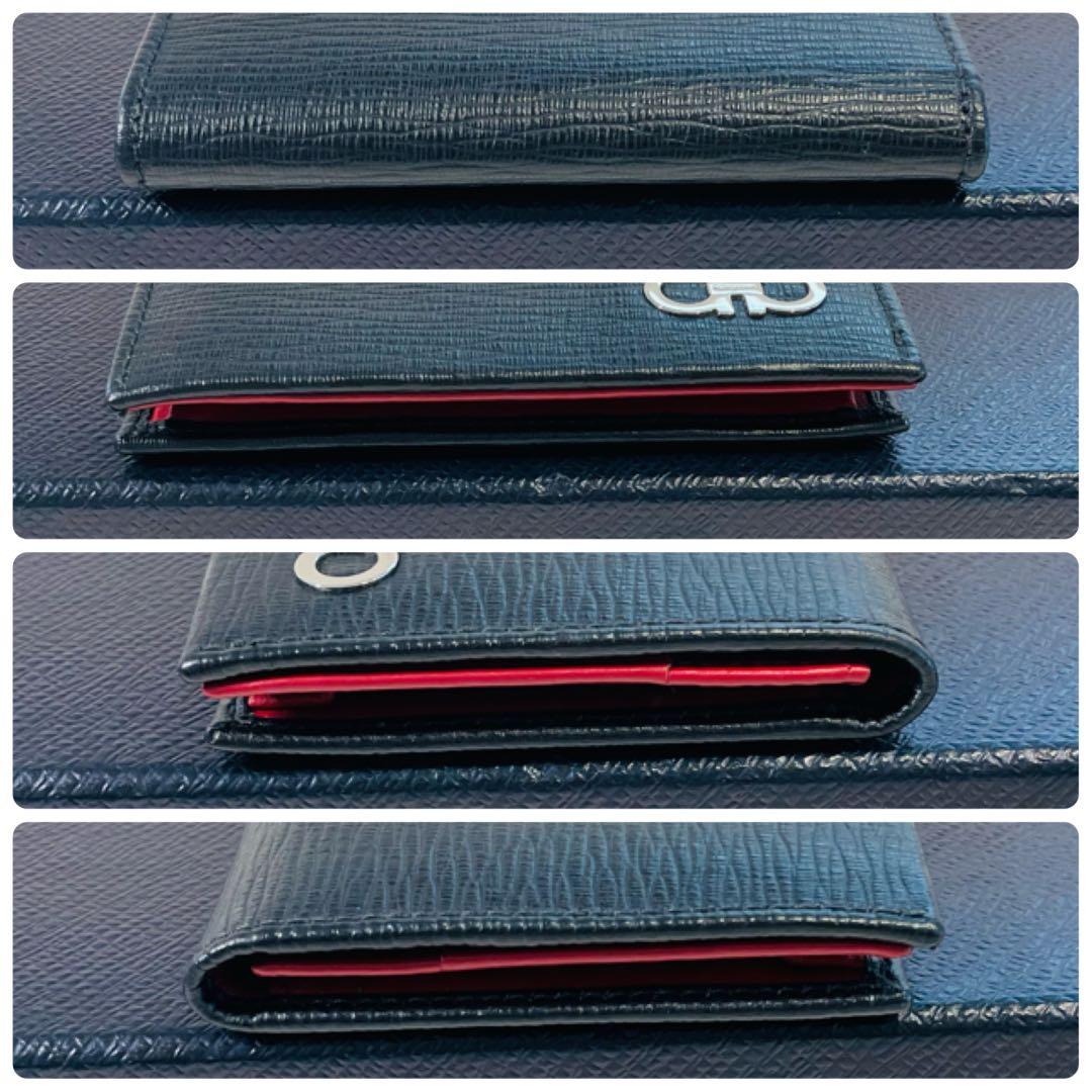 美品　フェラガモ　ガンチーニ　名刺入れ　黒　赤　カードケース　パスケース