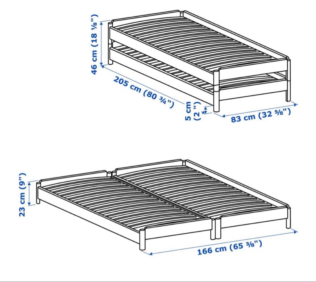 ウトーケル　すのこ　ベッド 80x200 cm×2 マットレス付き