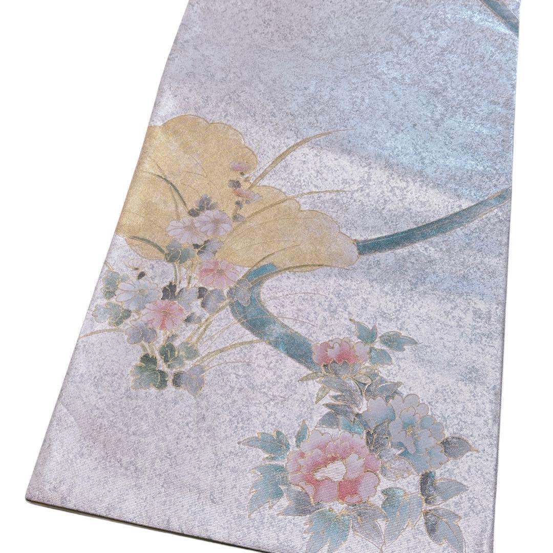 A 182袋帯 六通柄 箔　螺鈿 花草　美品 正絹 着物