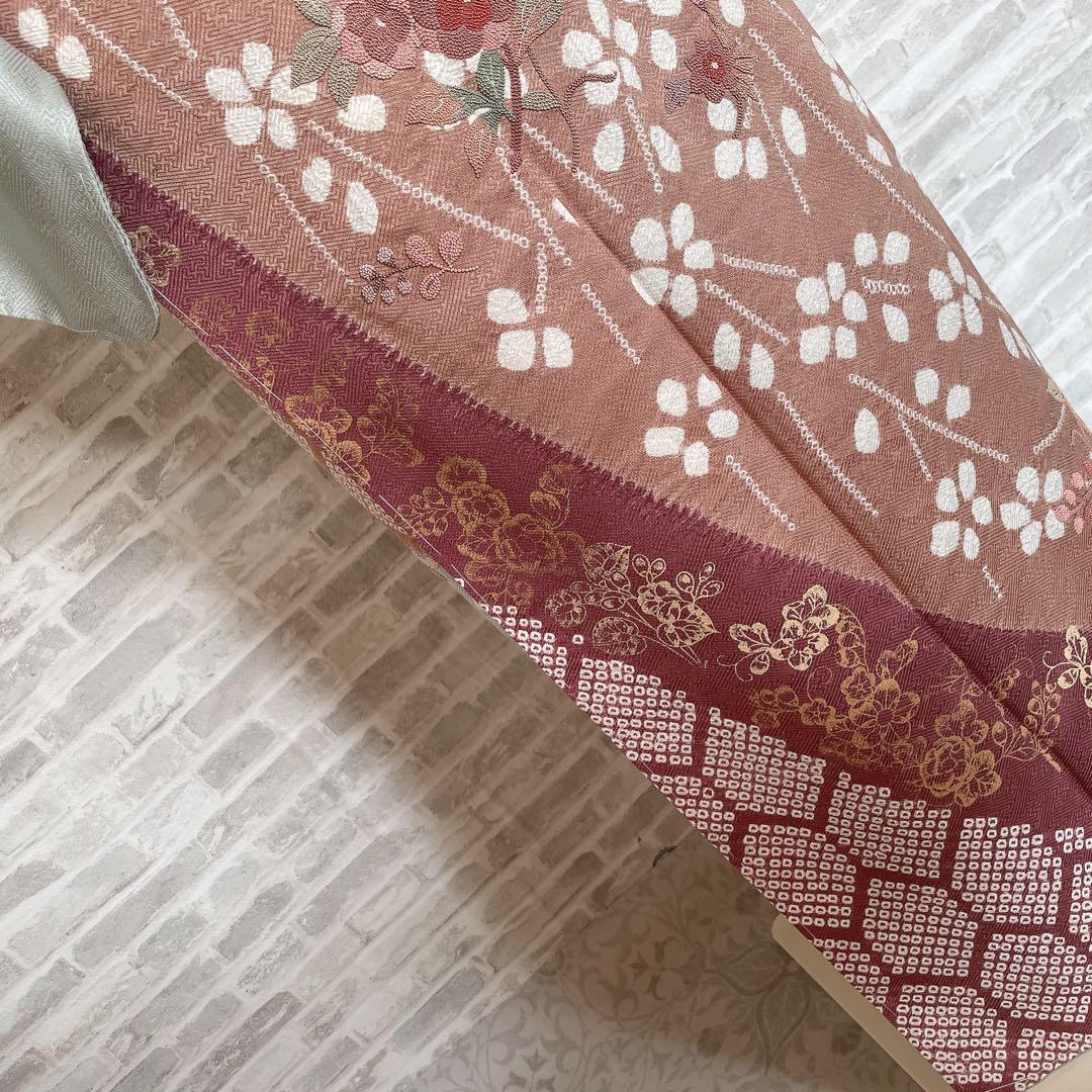 訪問着+長襦袢　フルセット　桜　相良刺繍　絞り　亀甲紋様　入学式　卒業式　Q5