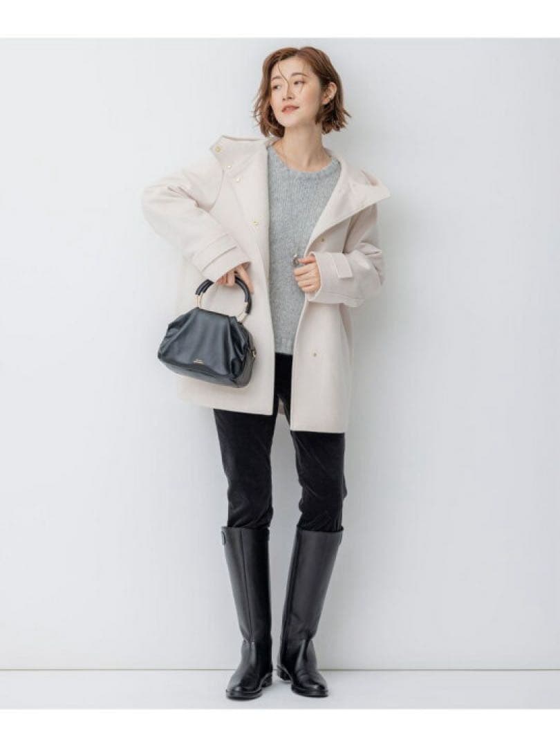 ま*ゃ様 近年 23区 ウールカシミヤ ビーバー フード付き ショートコート ベ