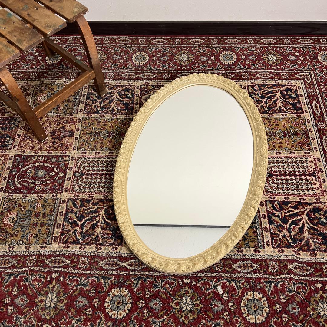カナダ製◾️木製装飾フレーム オーバル型 壁掛けミラー ウォールミラー 鏡