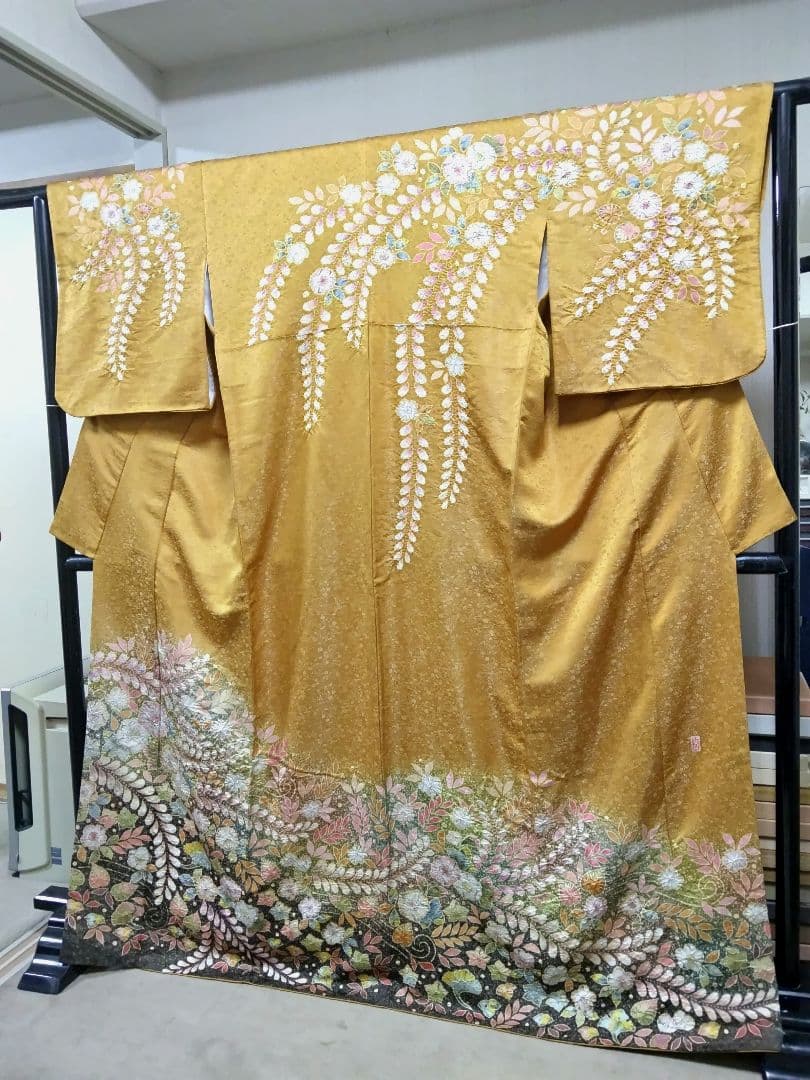 F‐306 訪問着 金通し 山吹茶 袷 辻ヶ花 暈し 翠山工房 落款 美品