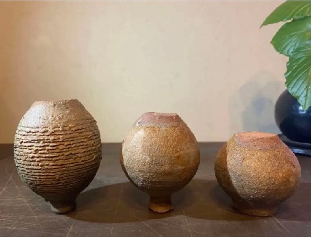 アンティーク　美品ブルナイ　小花器　極小唐木台座　３種・３点セット レア