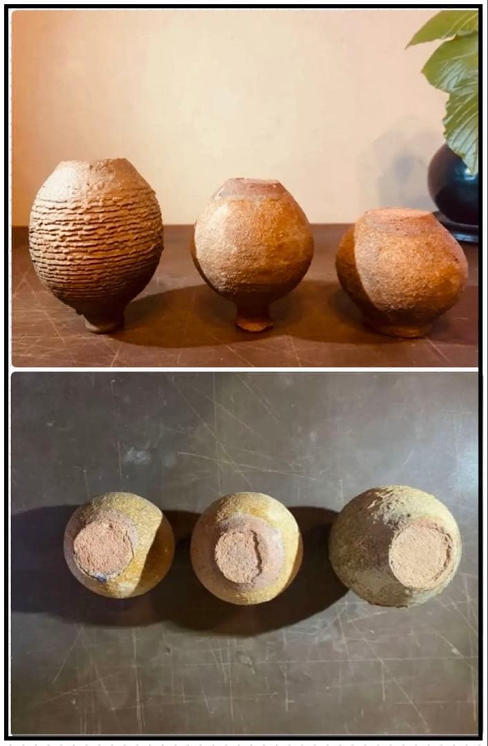 アンティーク　美品ブルナイ　小花器　極小唐木台座　３種・３点セット レア