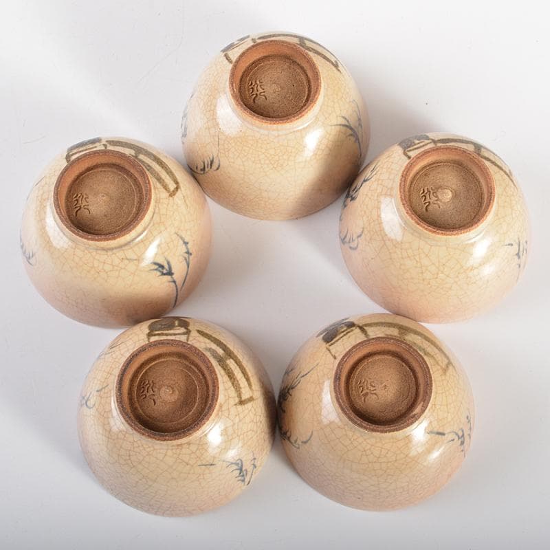 煎茶道具　華中亭道八造　御本手　青華　柳文　煎茶碗　五客　共箱　M　R6853