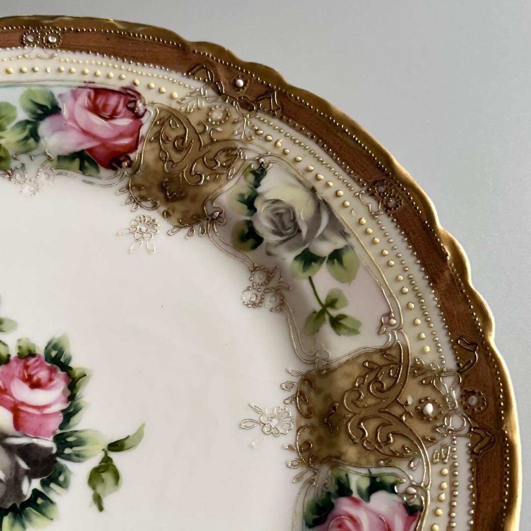 アンティーク　初期オールドノリタケ　金彩＆薔薇　華やかなジュエルプレート⁂稀少品